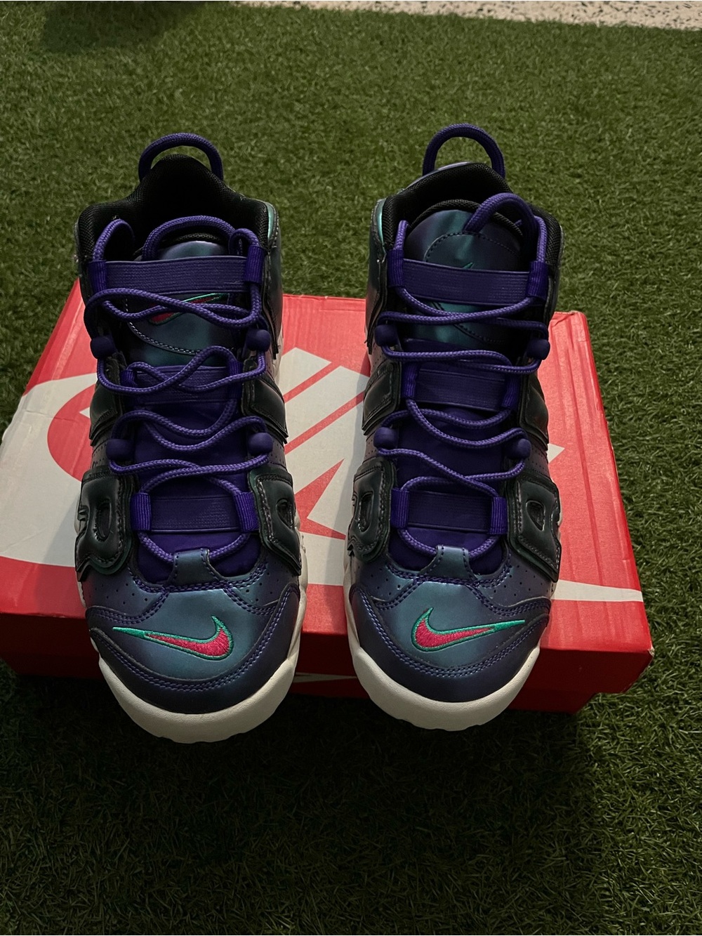 Nike Iridescent Purple Teal Air More Uptempo Sneakers - Picture 3 of 8